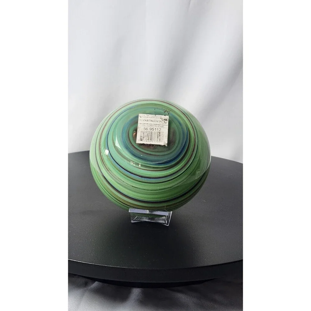 VINTAGE GLASS VASE GREEN, AVENTURINE GOLD SWIRLS With RED LINING By Dept. 56
